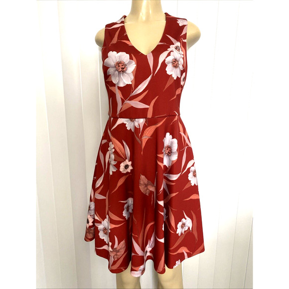 Ted Baker Enyaa Floral Skater Dress Fit Flare Sleeveless V Neck Red Zip … - Picture 4 of 10